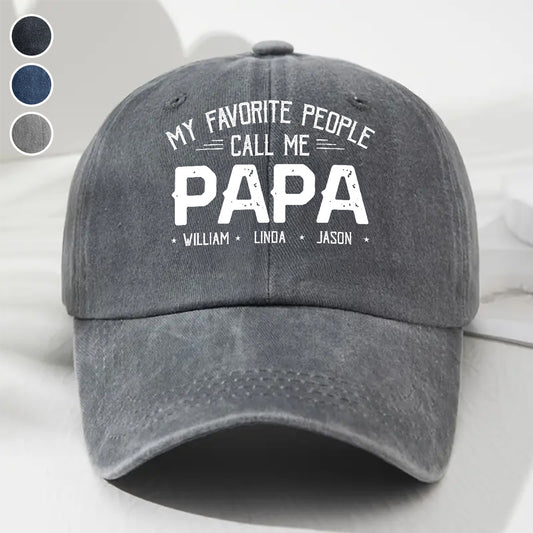 My Favorite People Call Me Daddy - Personalized Custom Vintage Washed Denim Cap