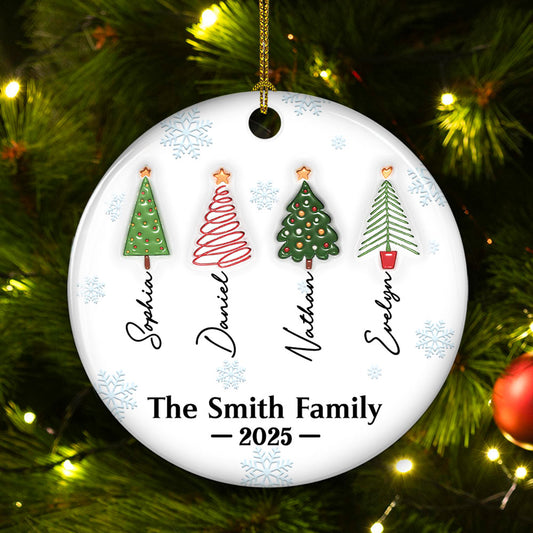 Family Christmas Tree Names - Personalized Custom 3D Inflated Effect Ceramic Ornament