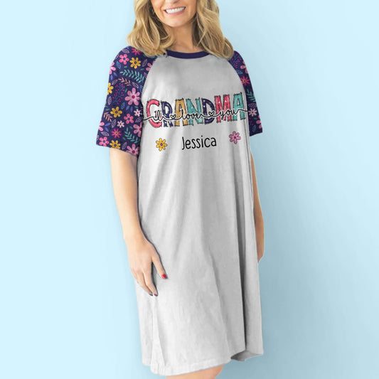 Floral Grandma And Kids - Personalized Custom 3/4 Sleeve Dress - Blithe Hub