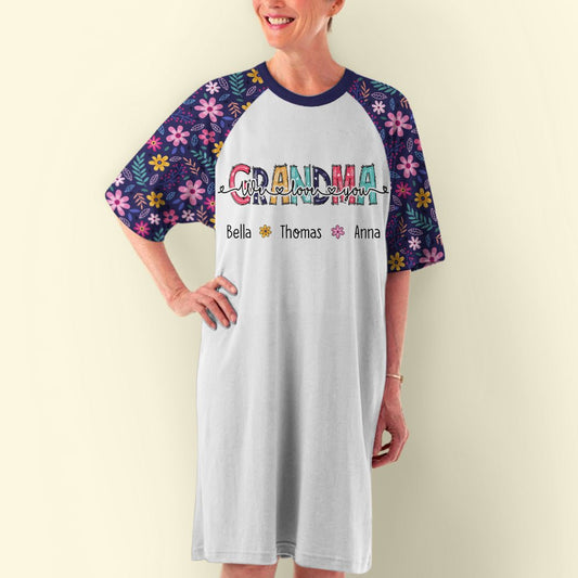 Floral Grandma And Kids - Personalized Custom 3/4 Sleeve Dress - Blithe Hub