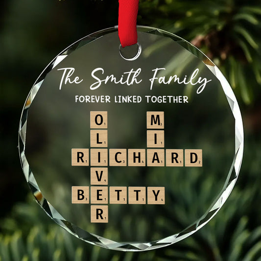 Family Hearts Forever Linked Together - Personalized Custom Glass Ornament