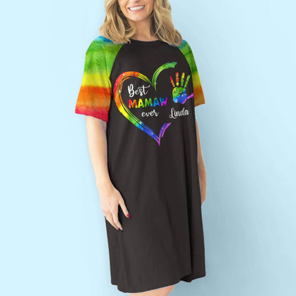Rainbow Grandma Heart - Personalized Custom 3/4 Sleeve Dress - Blithe Hub