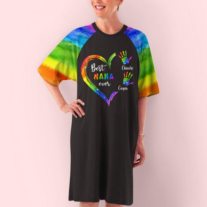Rainbow Grandma Heart - Personalized Custom 3/4 Sleeve Dress - Blithe Hub