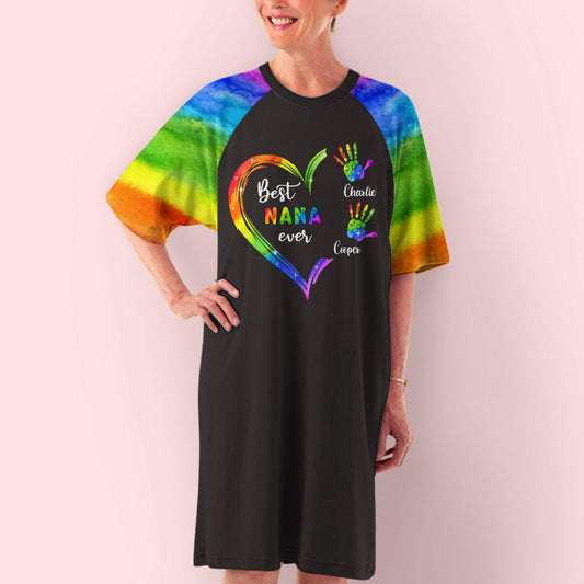 Rainbow Grandma Heart - Personalized Custom 3/4 Sleeve Dress - Blithe Hub