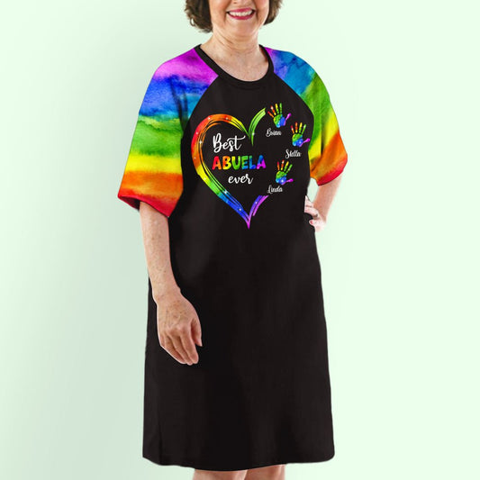 Rainbow Grandma Heart - Personalized Custom 3/4 Sleeve Dress - Blithe Hub