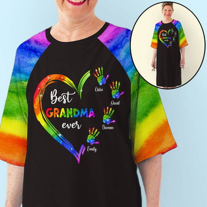 Rainbow Grandma Heart - Personalized Custom 3/4 Sleeve Dress - Blithe Hub